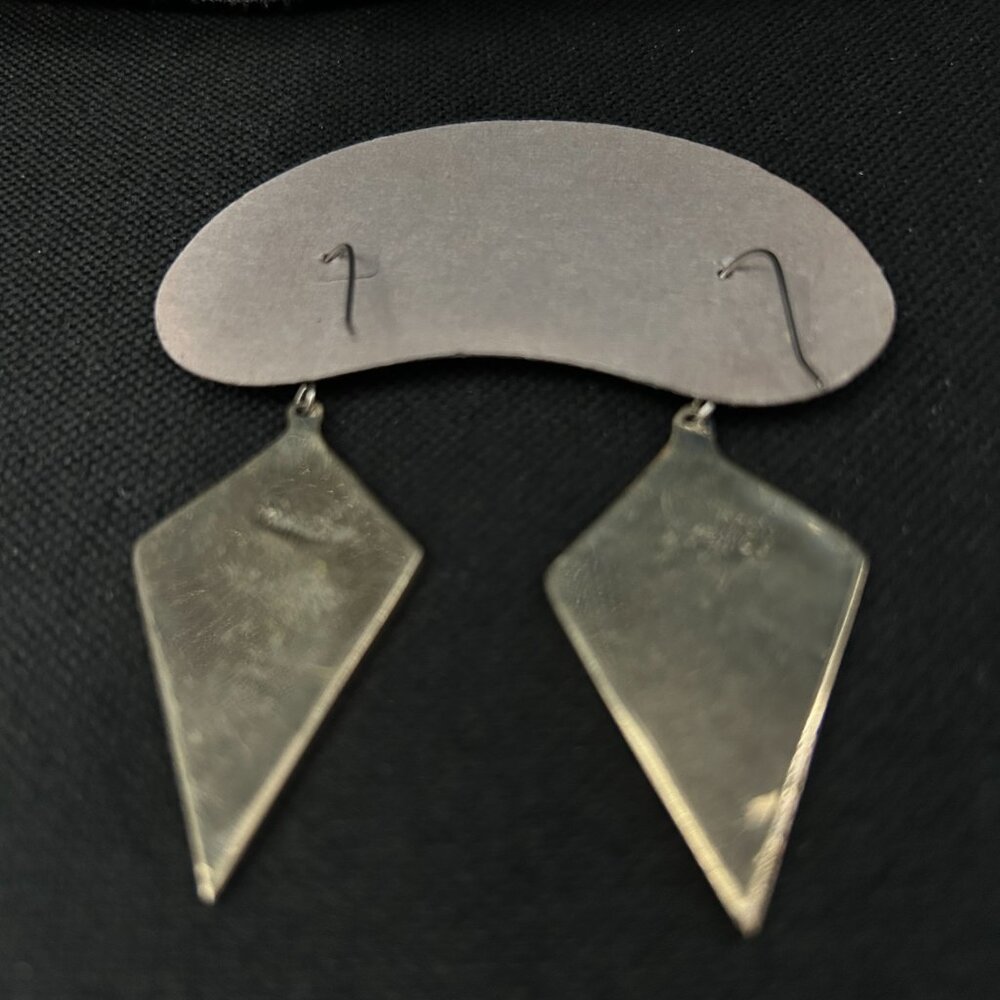 Vintage Mexico Alpaca Silver shell Inlay Abalone hook Earrings pink flowers - Picture 5 of 9